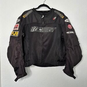 Joe‎ Rocket Mesh Motorcycle Jacket Black w/ Racing Patches Men's Riding Gear
